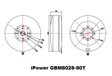iPower Gimbal Brushless Motor GBM8028-90T Dimensions